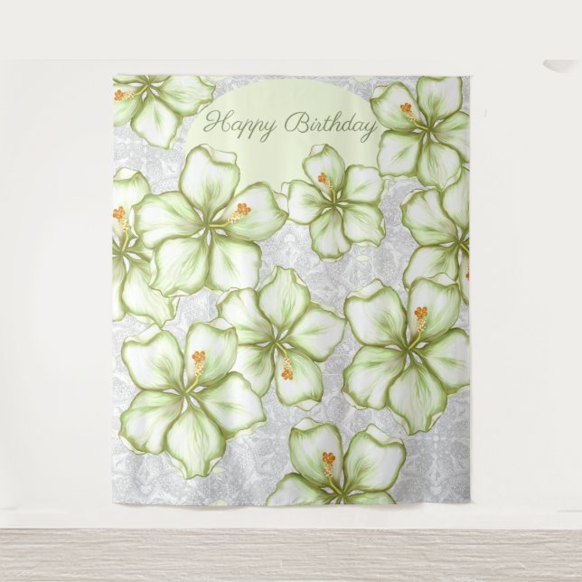 Tapete De Parede Hibiscus & lace WHITE (Frente)