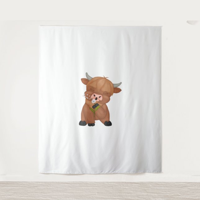 Tapete De Parede Highland Cow Christmas Feliz and Bright, Scottish, (Frente)