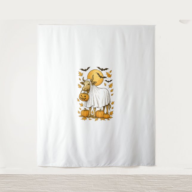 Tapete De Parede Highland Cow Halloween em fantasia fantasma (Frente)