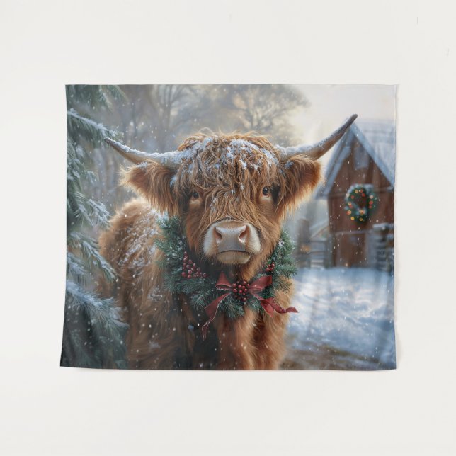 Tapete De Parede Highland Cow Rustic Barnyard Natal (Frente (Horizontal))