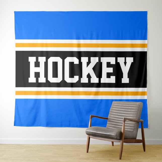 Tapete De Parede HOCKEY Athletic Bright Blue Black Yellow Stripes (In Situ (Horizontal))