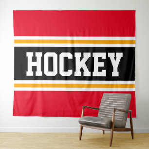 Tapete De Parede HOCKEY Athletic Bright Red Black Yellow Strips