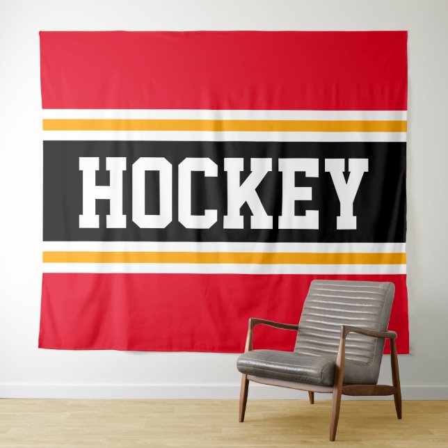 Tapete De Parede HOCKEY Athletic Bright Red Black Yellow Strips (In Situ (Horizontal))
