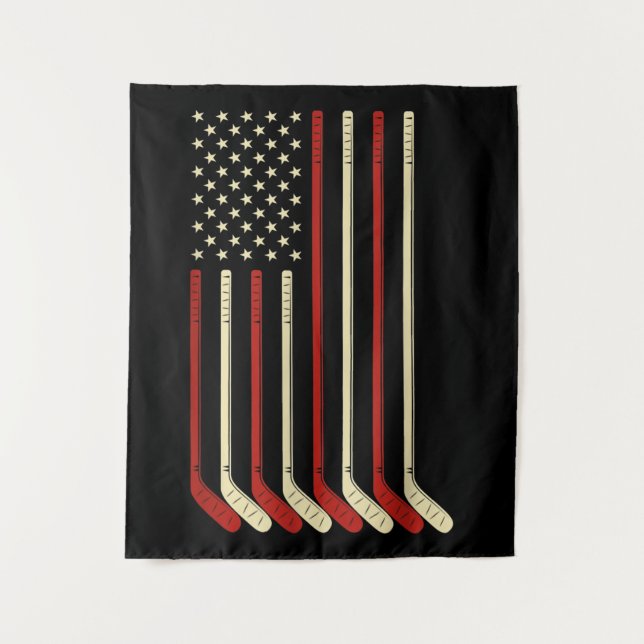 Tapete De Parede Hockey Goalie USA Flag Hockey Stick Ice Hockey (Frente)