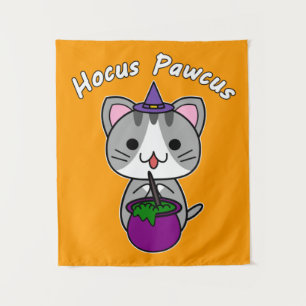 Tapete De Parede Hocus Pawcus - Gato Tabby Cinza - Escrita Branca