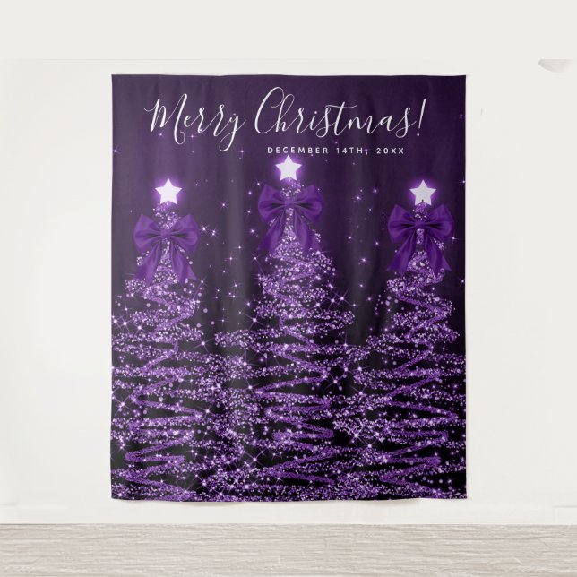 Tapete De Parede Holiday Backdrop Purple Christmas Trees Bows (Frente)