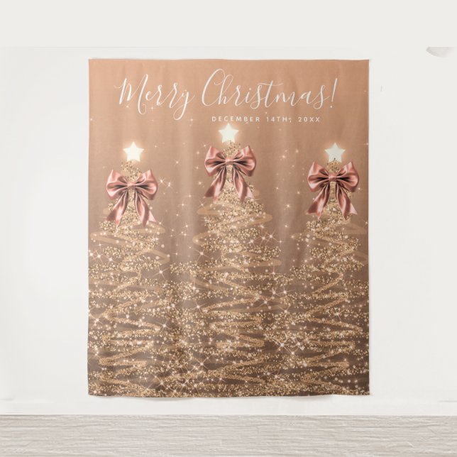Tapete De Parede Holiday Backdrop Rose Gold Christmas Trees Bows (Frente)