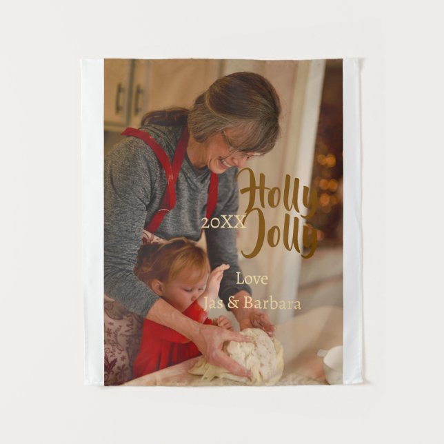 Tapete De Parede Holly Jolly family holiday photo beige year naboho (Frente)