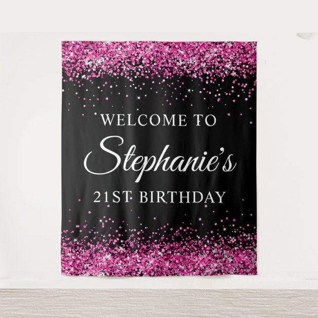 Tapete De Parede Hot Pink Glitter Black 21st Birthday Welcome (Frente)