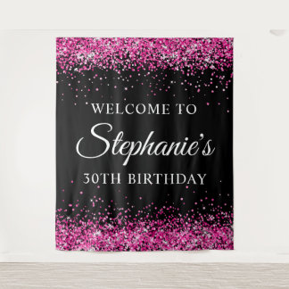 Tapete De Parede Hot Pink Glitter Black 30th Birthday Welcome