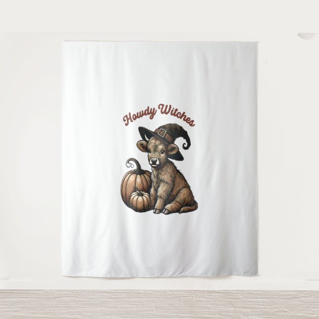 Tapete De Parede Howdy Witches Halloween Highland Cow (Frente)