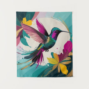 Tapete De Parede Hummingbird vibrante no voo: Um Abstrato tropical