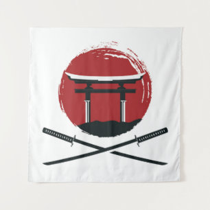 Tapete De Parede Ícone da espada Samurai com a vinheta de desenho 