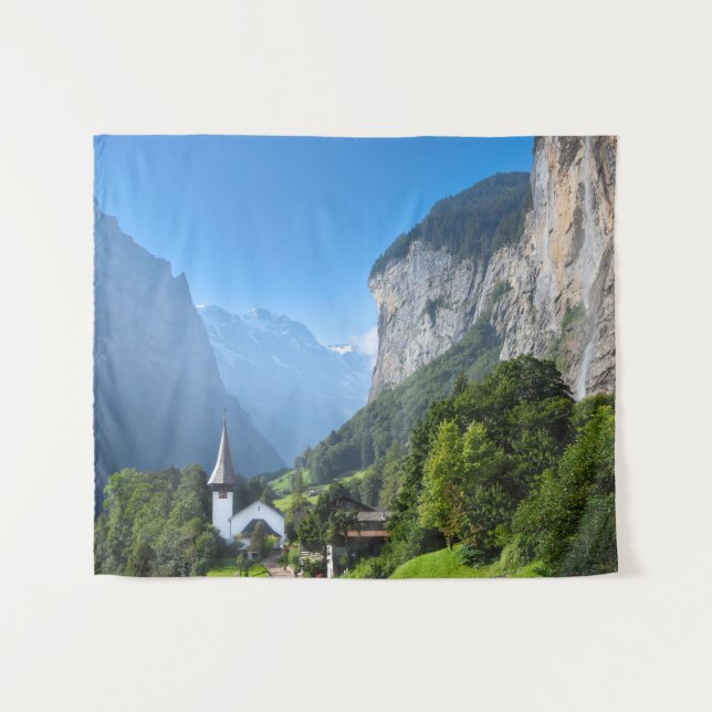 Tapete De Parede Igreja no Vale de Lauterbrunnen, Suiça (Frente (Horizontal))