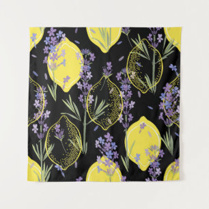 Tapete De Parede Ilustração da colheita de limões de Lavanda floral