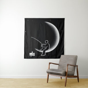 Tapete De Parede Ilustração da Lua Crescente Pescando Curtidas