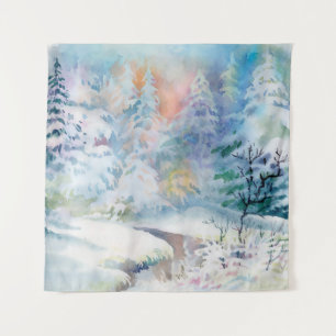 Tapete De Parede Ilustração da paisagem invernal em aquarela