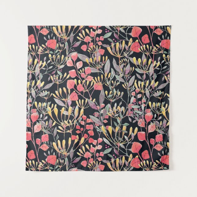 Tapete De Parede ilustração de aquarelas flores de padrão sem costu (Frente)