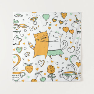 Tapete De Parede Ilustração de casal de gatos. cartoon gatinhos i