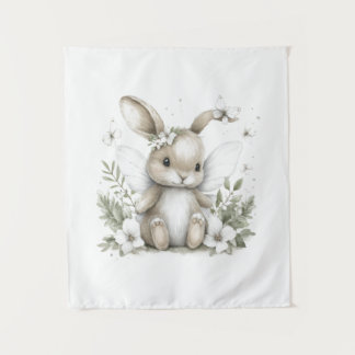 Tapete De Parede Ilustração de coelhinho fada em aquarela doce