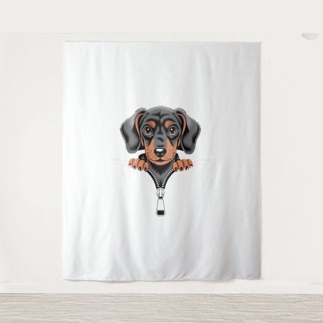 Tapete De Parede Ilustração de Dachshund Fofo Espiando Fora do Fech (Frente)