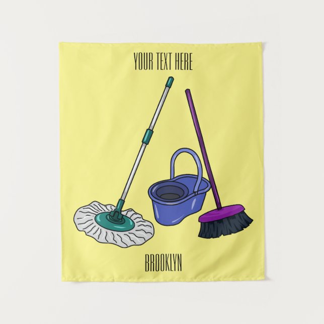 Tapete De Parede Ilustração de desenho animado de Broom & mop (Frente)
