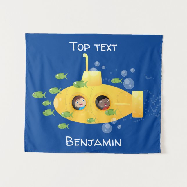 Tapete De Parede Ilustração de desenho animado submarino amarelo (Frente (Horizontal))