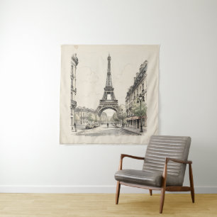 Tapete De Parede Ilustração de viagem antiga e vintage de Paris
