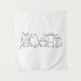Tapete De Parede Ilustração do desenho de arte de gangue Cat Line