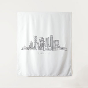 Tapete De Parede Ilustração Minimalista do Skyline da Cidade de Bos