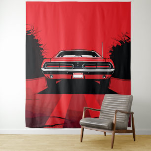 Tapete De Parede Ilustração Pop Art de Traseira de Muscle Car Verme