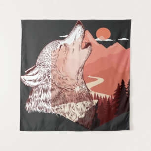 Tapete De Parede Ilustração vetorial de um lobo uivante Paisagem T-