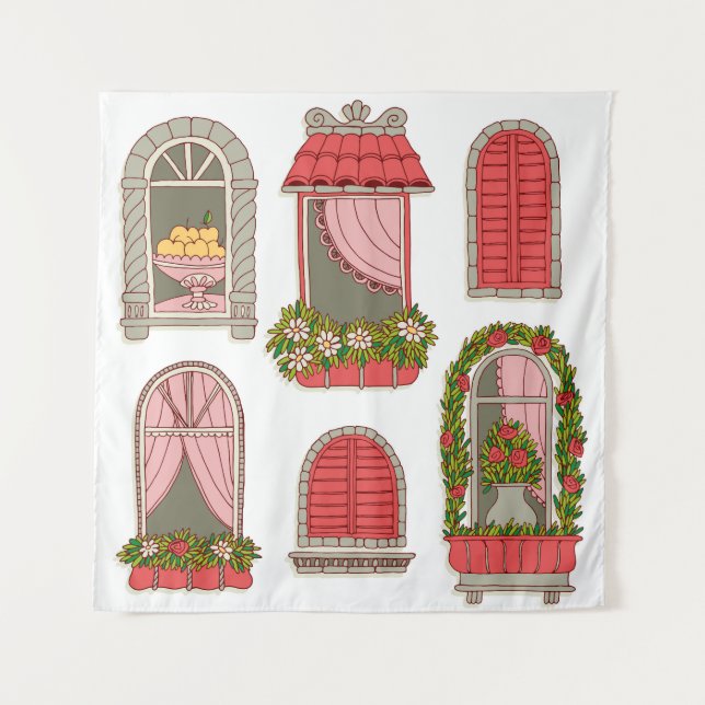 Tapete De Parede Ilustrações com Windows Vintage: Artístico. (Frente)