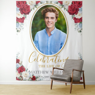 Tapete De Parede Imagem Floral Vermelho Branco Azul Funeral Memoria