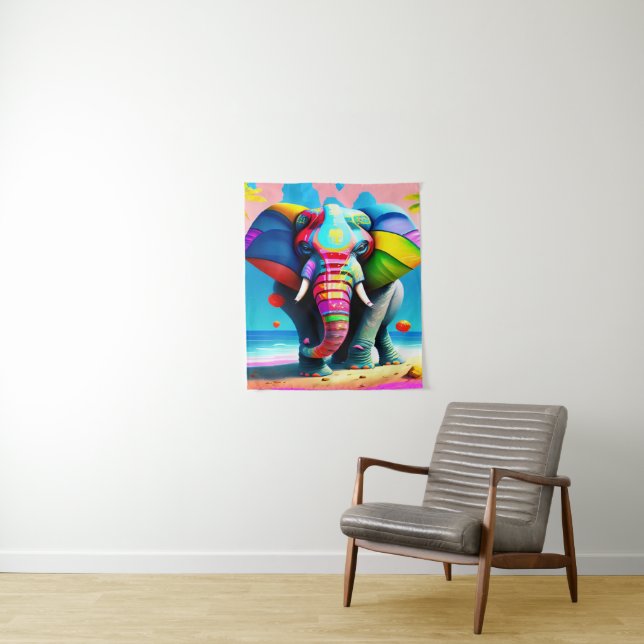 Tapete De Parede Impressão de Elefante Arco-Íris Funky e Reprodutiv (In Situ)