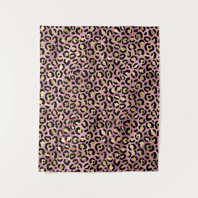 Tapete De Parede Impressão de leopardo rosa e dourado (Frente)