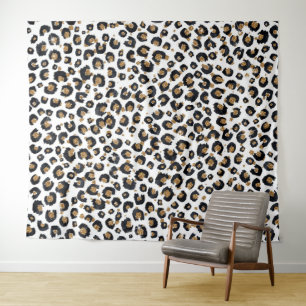 Tapete De Parede Impressão Elegante, Dourada, de Leopardo Preto-Ne