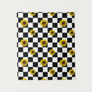 Tapete De Parede Impressão preto e branco Checkered & do girassol