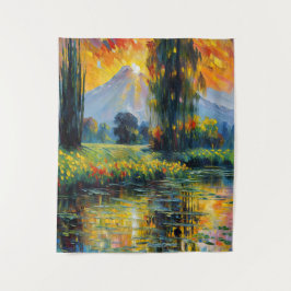 Tapete De Parede Impressionismo de Paisagem Vibrante Reflexo do Pôr