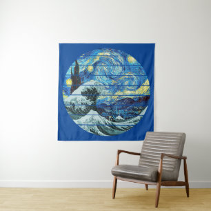 TAPETE DE PAREDE IMPRESSIONISMO ESTARIA ONDA NOTURNA DA ARTE DE KAN