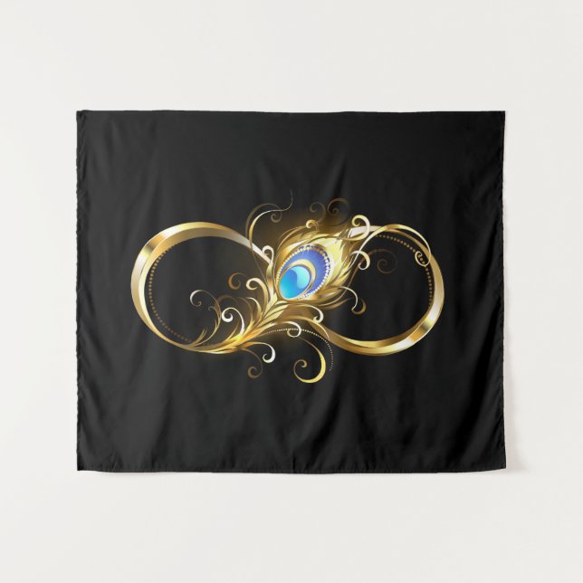 Tapete De Parede Infinidade com a pena Pavão de Ouro (Frente (Horizontal))