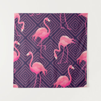 Tapete De Parede Inflamingos, fundo geométrico roxo.
