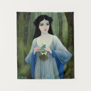 Tapete De Parede Ink Wash Ilustração de Linda Mulher em Florestas