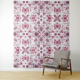 Tapete De Parede Insetos, magenta escura e rosa em branco