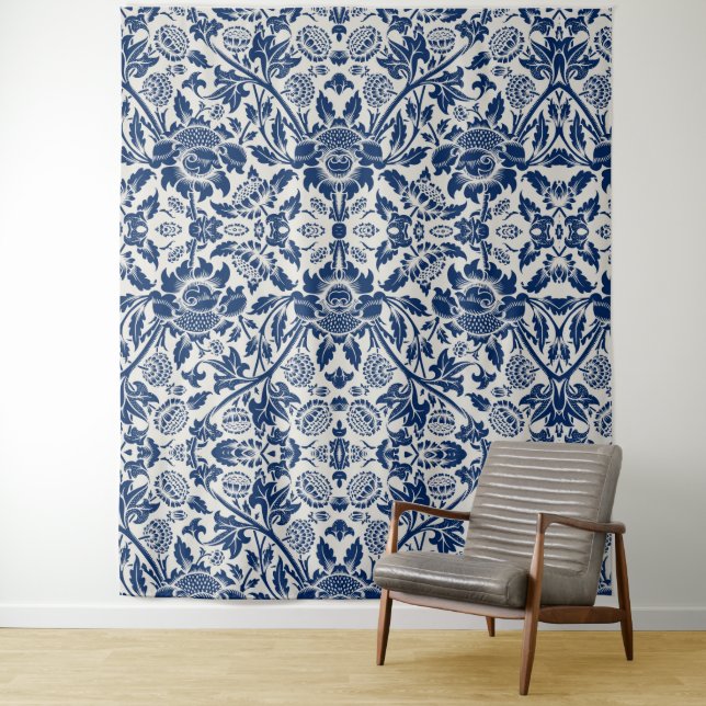 Tapete De Parede Intricate blue floral pattern on light background (In Situ)