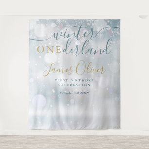 Tapete De Parede Inverno Onederland 1º Aniversário Azul E Dourado