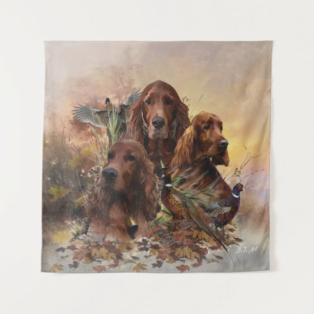 Tapete De Parede Irish Setters com Faasants - Caça à Paixão (Frente)