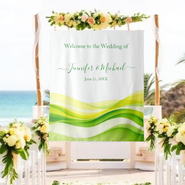 Tapete De Parede Island Citrus Green and Yellow Wedding Sign (Island Citrus Green and Yellow Wedding Sign Tapestry )