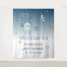 It's A Boy! Cute Ocean Animal Baby Shower Backdrop