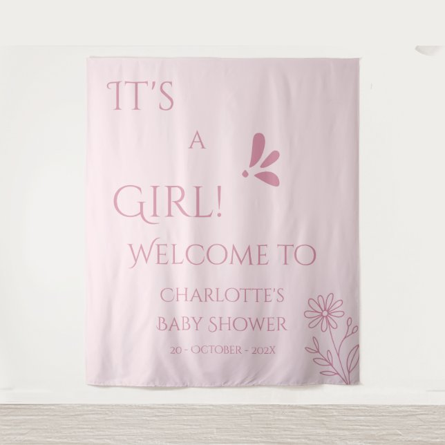 Tapete De Parede It's A Girl! Minimalism Pastel Pink Baby Shower (Frente)